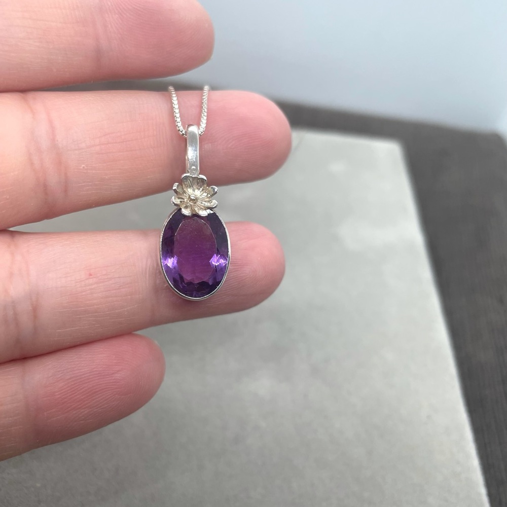 Sterling Silver Natural Amethyst Necklace